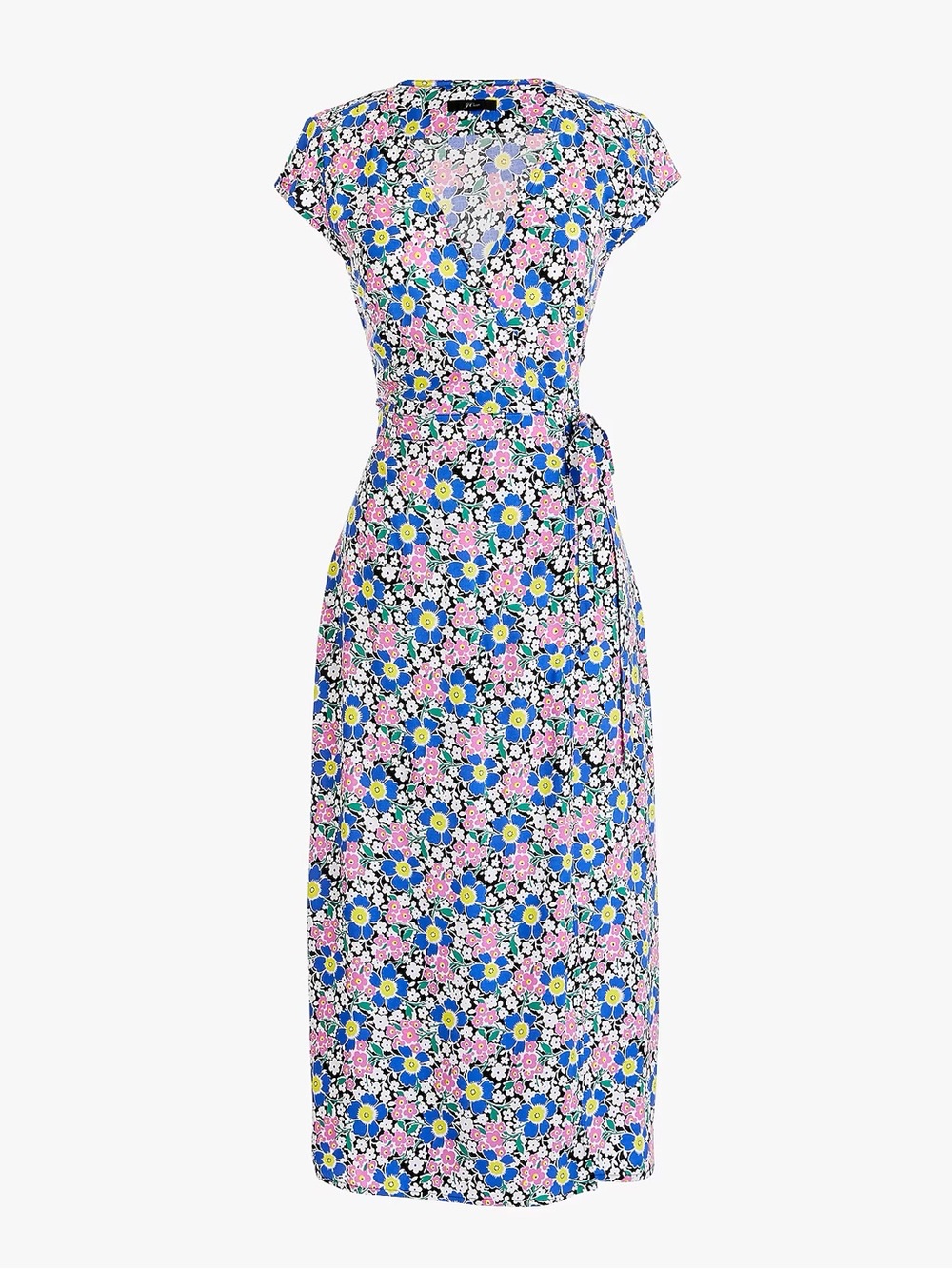 Midi wrap dress in soft rayon pink-and-blue flowers